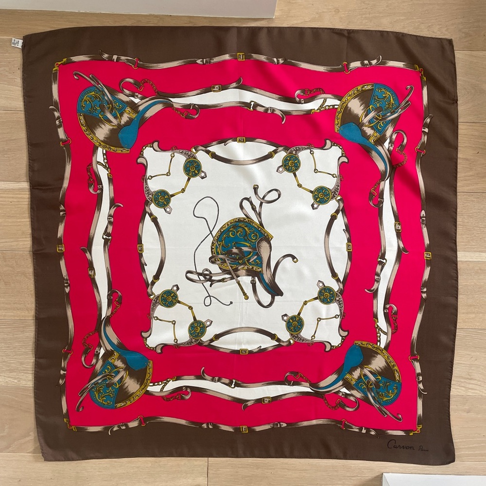 Carven Paris Vintage Equestrian Print Silk Scarf
